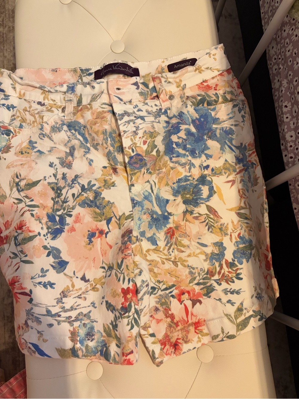 Gloria Vanderbilt Amanda Floral Print Shorts - White, Blue, Pink, Green, Gold